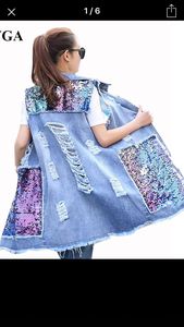 Women's Denim Sleeveless Vest Long Button Front Solid Color Casual Loose Fit Summer <b>Jacket</b> Coat Breathable Woven Cotton - Product Image 6