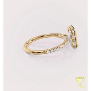 Radiant Cut Lab Grown Diamond Bezel Engagement Ring in Yellow Gold with Pave Diamond Band Minimalist Solitaire Bridal ring - Product Image 5