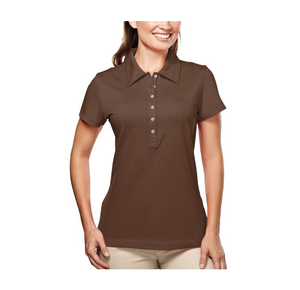 Vente en gros de t-shirts pour femmes, impression de logo personnalisé, broderie, manches courtes, polo uni pour femmes - Product Image 1
