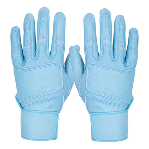 Soft Solid Light Blue Genuine Leather Batting Gloves Professional Grip Full Finger Custom Baseball Softball Gloves - Product Image 3