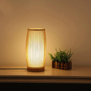 Bamboo Table Lamp featuring handwoven design that creates warm ambient <b>lighting</b> for bedrooms living <b>spaces</b> and decor accents - Product Image 5