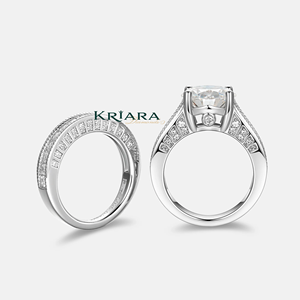 Anillo de Compromiso de Plata 925 con Diamante Cultivado en Laboratorio, Corte Brillante Redondo, Oro Blanco, con Diamantes Laterales, Estilo Clásico para Mujer - Product Image 3