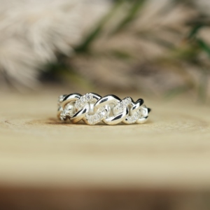 Anillo de Plata de Ley 925 con Diseño de Cadena Cubana y Moissanita Cúbica, Estilo Hip Hop - Product Image 5