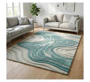 Alfombra de lana hecha a mano con diseño de olas oceánicas en 3D, hermoso diseño, apta para mascotas, alfombra de pelo alto para decoración de hoteles y villas. - Product Image 2