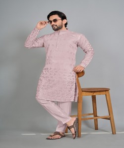 Kurta Pajama rose clair brodé pour homme, tenue ethnique traditionnelle, longueur cheville, vêtements indiens pakistanais 85414 SWASTIK- TOXIC 2 - Product Image 3