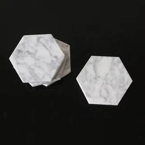 Hexagon Marble <b>Coasters</b> with <b>Gold</b> Metal Holder Non-Slip Stone Mats Modern Design - Product Image 3
