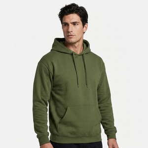 Sudadera con Capucha para Hombre, Color Verde Oliva, Corte Regular, Felpa de Algodón, Diseño Casual de Color Sólido con Bolsillos, Ropa de Otoño - Product Image 4