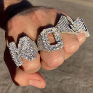 925 Sterling Silver VVS Baguette Moissanite Letter <b>Ring</b> Iced Out Hip Hop Cluster <b>Ring</b> Custom <b>Name</b> Jewelry - Product Image 1