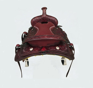 Selle de cheval western en cuir avec quincaillerie en cuir et arceau en bois, 15-17 pouces de long, disponible en plusieurs tailles pour l'équitation - Product Image 2