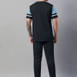 High Quality Men Contrast Shoulder and Sleeve Stripe Tracksuit Short Sleeve T Shirt and Joggers Set Casual Athletic Sports Suit - Product Image 2