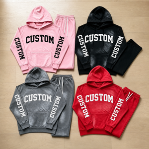 Wholesale Customized Cotton <b>Hooded</b> Streetwear Tracksuit Set for Men Lightweight Sports Retailers - Product Image 3