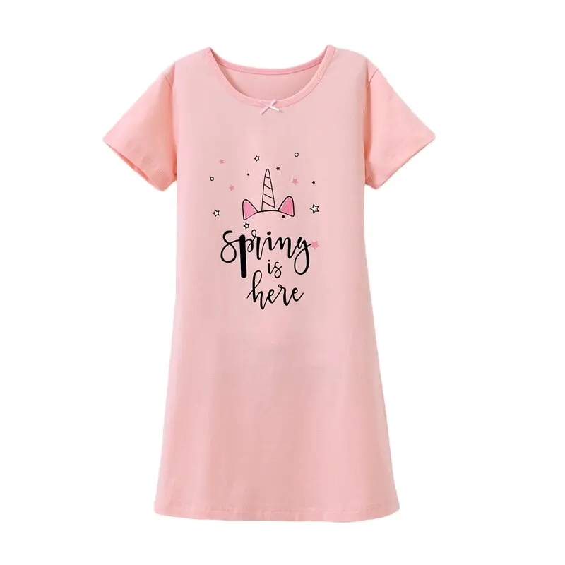 Hochwertiger Baumwoll pyjama für Mädchen Nachtwäsche Kinder Einhorn Letter Print Kurzärmliges lässiges Pyjama kleid aus weicher Baumwolle