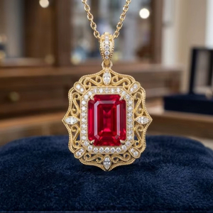 จี้รูปปีกคริสเตียนสีแดงทับทิม ประดับเพชร งานละเอียดอ่อนสำหรับเจ้าสาว ชุบทอง 18k เงินแท้ 925 สไตล์ยุโรป - Product Image 1