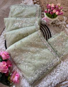 Designer Soft <b>Net</b> Saree With Cut Dana Multi Sequence & Thread Embroidery In Allover Saree Paired With Cut Dana Beads Work Blouse - Product Image 5