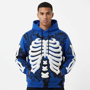 Sweat-shirt à capuche gothique pour homme Dumela, imprimé squelette en relief, coupe oversize, motif bleu et noir, vêtement d'automne - Product Image 2