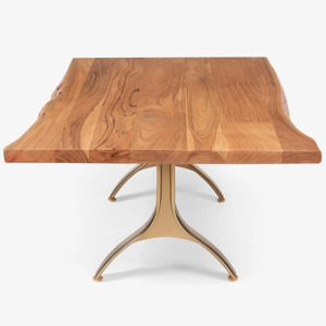 Organic Modern Industrial Thick Live Edge Solid Wood Top With Brushed Brass Finish <b>Folding</b> <b>Metal</b> Legs Living Room Coffee <b>Table</b> - Product Image 4