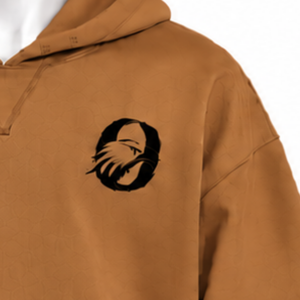 Sweat-shirt à capuche en molleton épais marron camel avec bordure brodée, ourlet et poignets décoratifs, poche kangourou, décontracté - Product Image 5