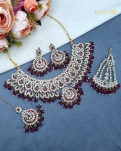 Crystal Beaded Pear Cut Gemstone Studded <b>Necklace</b> With <b>Earrings</b> Mang Tika <b>And</b> Pasa <b>Bridal</b> Jewellery <b>Set</b> For Wedding Manufacturer - Product Image 4