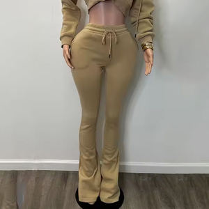 Conjunto de Pantalones Ajustados Acampanados para Mujer, de Cintura Alta, con Encaje, para Invierno, Casual, Fiestas, Eventos, Viajes, Estilo Urbano, Cómodo, de Dos Piezas - Product Image 5