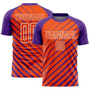 Conjunto de Camiseta de Fútbol a Rayas Naranja y Morado para Hombre, Manga Corta, Cuello Redondo, Secado Rápido, Uniforme de Poliéster para Todas las Temporadas, Ropa Deportiva para Adultos - Product Image 2