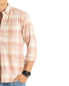 Chemise en coton à carreaux rose pêche et blanc pour homme, manches longues, boutonnée, décontractée, coupe ajustée, fabrication OEM, qualité supérieure - Product Image 2