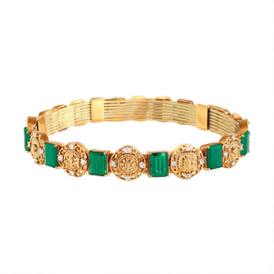 Green Matte Coin Bangles 2*6-Gold Plated Brass Pearl & Diamond Accents Bohemian Wedding Jewelry - Product Image 2