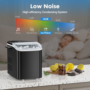 Fabbricatore di Ghiaccio Portatile da Banco con Funzione Auto-Pulente, Maniglia e Paletta, 12 kg/24h, 9 Cubetti/6 Minuti, Serbatoio da 5L, Nero, per Hotel e Camper - Product Image 3