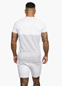 Ensemble t-shirt blanc à col rond et short gris pour homme, style color block, décontracté, respirant, pour l'été - Product Image 2