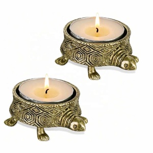 Nouveauté : Ensemble de 2 porte-bougies en forme de tortue dorée, bougeoirs décoratifs en métal pour bougies chauffe-plat - Product Image 1
