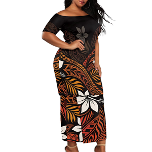 Custom Logo Polynesian Tribal Designs Samoan Puletasi Hibiscus <b>Flower</b> Elegant Summer Loose Silhouette Dress - Product Image 1
