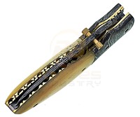 Cuchillo Plegable de Acero Damasco Inoxidable Hecho a Mano Personalizado OEM con Mango de Hueso - Cuchillo de Bolsillo Multifuncional para Acampar y Cazar al Aire Libre