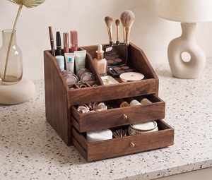 Caja de Almacenamiento de Maquillaje de Madera Económica para Artículos de Belleza, Lápices Labiales, Brochas y Accesorios Pequeños con Diseño Decorativo Tallado - Product Image 2
