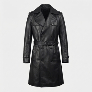 New Arrival Custom Black Men's Long Leather Coat Fashionable Design - Product Image 1