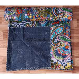 Colcha Reversible India 100% Algodón, Acolchada, Hecha a Mano, Estilo Vintage Kantha, Manta, Cobija, Ecológica, Orgánica, para Todas las Estaciones - Product Image 2