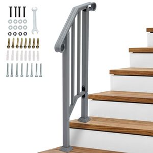 Corrimano per esterni in ferro a 1 gradino, colore argento, con kit di installazione - Product Image 5