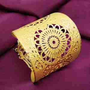 Wholesale 14K 18K 24K Dye Gold Plated Intricate Filigree Or Cut-Out Floral Pattern Cuff Kada, <b>Fashion</b> Kada, Adjustable Cuff Kada - Product Image 1