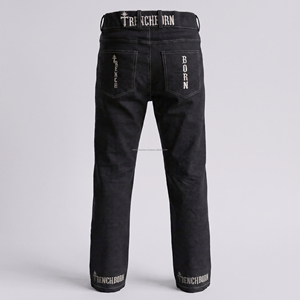 Jeans Flare Pants Embroidery Back Belt Pockets Vintage Winter Streetwear Solid High OZ Fabric Washed Pre-Shrink - Product Image 3