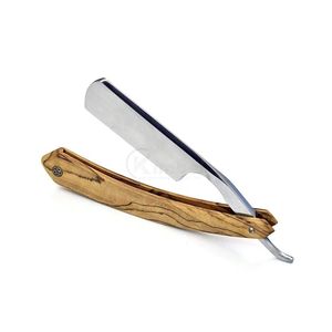 Rasoir droit avec manche en bois d'olivier, outil de rasage professionnel pour barbier, shavette manuelle, fournisseur OEM ODM - Product Image 1