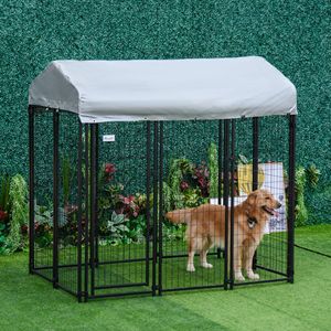 Recinto per Cani di Grandi Dimensioni 6FT X 4FT X 6FT, Gabbia Robusta da Esterno con Tetto in Tessuto Oxford Resistente ai Raggi UV, Chiusura Sicura, Nero - Product Image 2