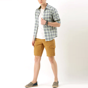 Shorts cargo pour homme, couleur unie, taille mi-haute, fermeture boutonnée, en coton, style Bermuda, décontractés, avec poches, tissu respirant - Product Image 2