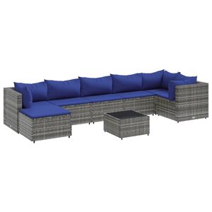 Gray Poly Rattan Patio Lounge Set With <b>Cushions</b> 8 <b>Person</b> Outdoor Furniture Contemporary Modern Design - Product Image 4