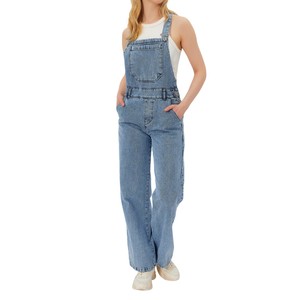 Elegant Female <b>Denim</b> Jumpsuit Sleeveless Shirt Loose Fit Light Blue Pants Distressed Wash <b>Fabric</b> Summer Bodysuits Jeans Overalls - Product Image 3