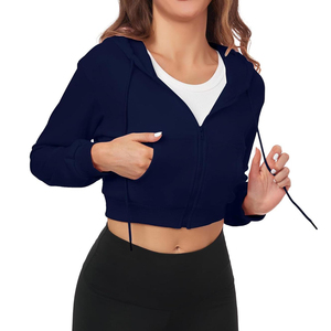 Sudadera con Capucha Azul Marino para Mujer, de Forro Polar, Manga Larga, Corta, con Estampado Geométrico, Antiencogimiento, Transpirable, de Poliéster, Informal - Product Image 5