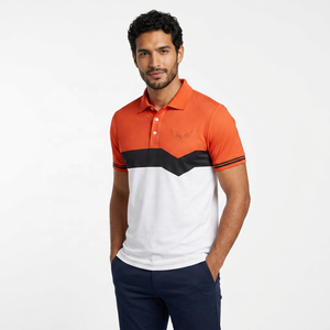Men's Color Blocked <b>Polo</b> Shirt Short Sleeve Embroidery Logo Quick Dry Casual Woven Polyester White <b>Orange</b> Black - Product Image 5