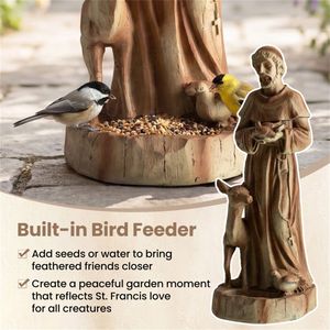 Statua di San Francesco da 24,5 Pollici con Mangiatoia per Uccelli Integrata, Scultura Religiosa da Giardino per Uso Esterno - Product Image 6