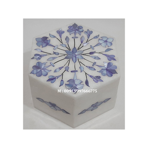 Caja de Joyería Octogonal de Mármol Blanco Natural con Incrustaciones de Nácar Azul, Diseño Floral Hecho a Mano, para Guardar Relojes y Regalos - Product Image 3