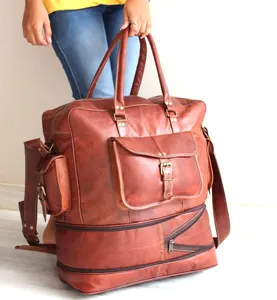 Nouvelle mode en cuir véritable de nombreuses poches de voyage marron sac à bagages Crazy Horse en cuir bandoulière sac à main pour unisexe - Product Image 2