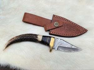 Cuchillo Skinner de Hoja Fija de Acero de Damasco de 6 Pulgadas con Punta Caída, Grado Industrial, Forja Nórdica, Mango de Cuerno de Ciervo, EDC, Personalizable OEM/ODM - Product Image 3
