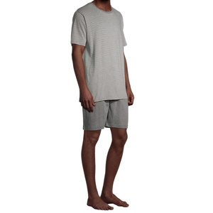 Conjunto de camiseta y pantalones cortos a rayas grises para hombre, cuello redondo, tejido, informal, transpirable, para verano - Product Image 2