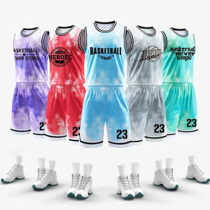 Uniformes de basket-ball sublimés personnalisés, débardeur sans manches unisexe avec short, 100% polyester, séchage rapide, design dégradé de couleur - Product Image 1